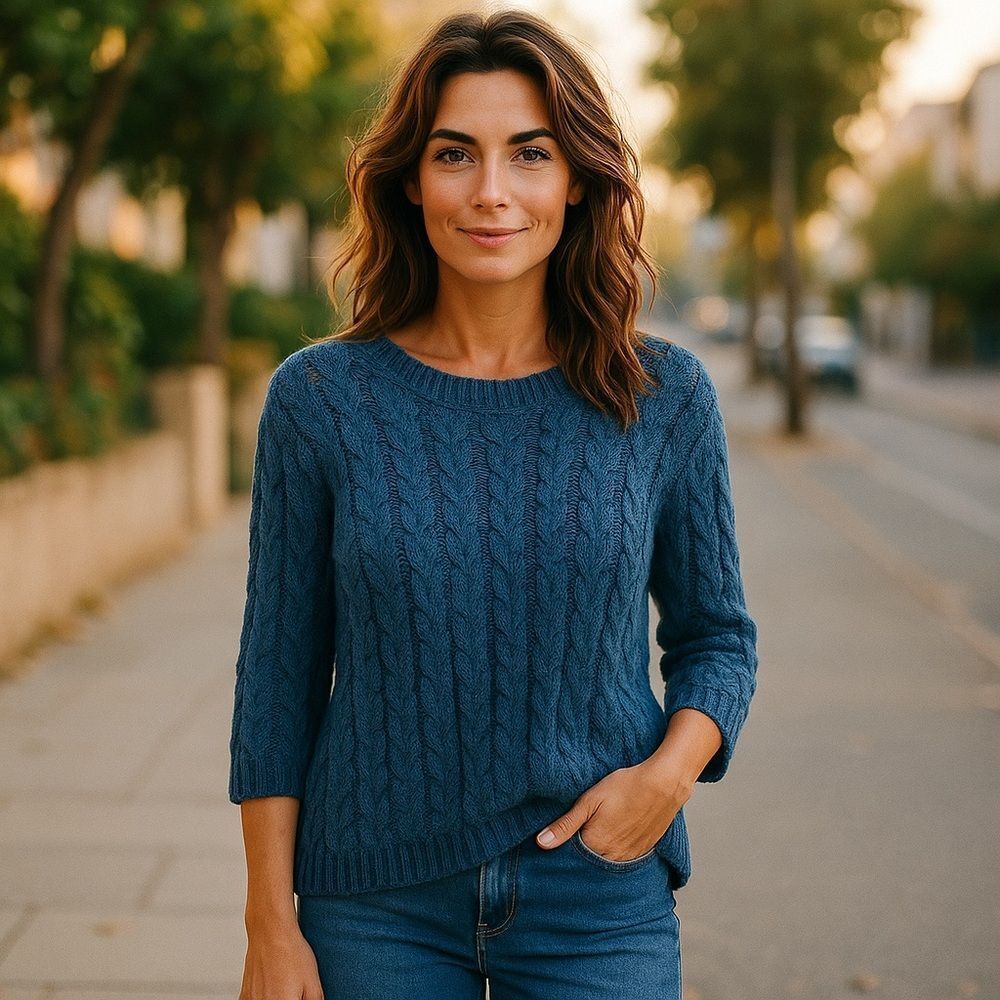 Joe Fresh Blue Cable Knit Crew Neck Sweater